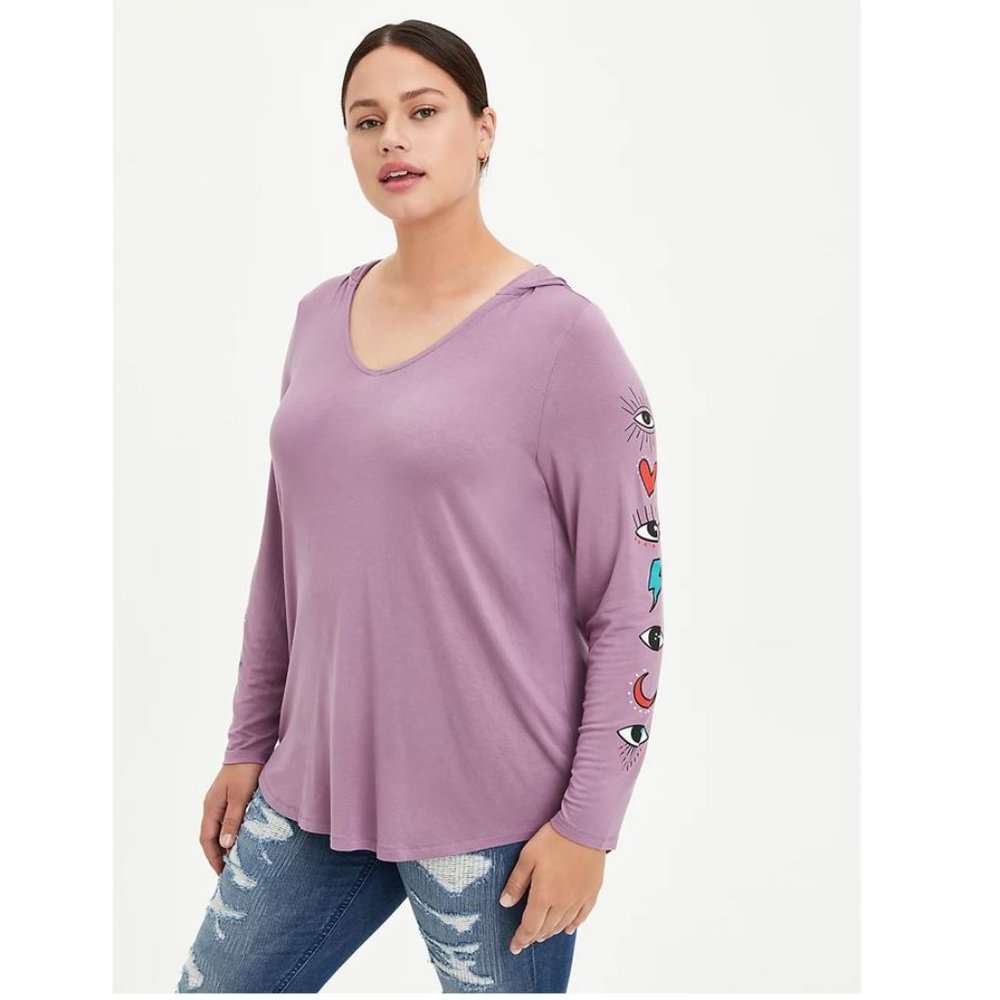 Torrid Size 3X 22-24 Super Soft Long Sleeve Hoodie - Purple - Eye Heart Graphic